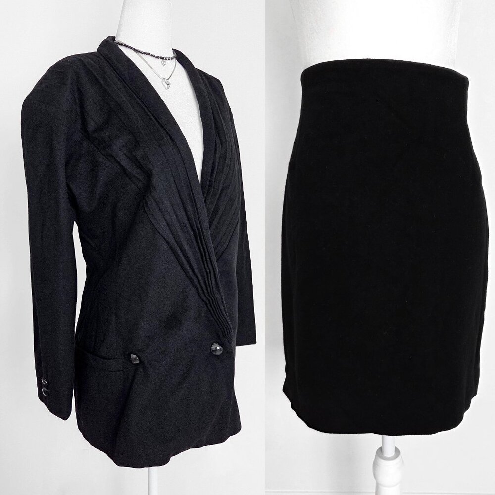 Vtg Gianni Versace Couture Skirt‎ Suit Set 10 Black Wool Skyscraper Archive 80s
